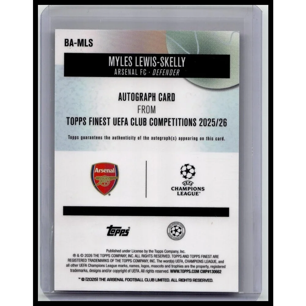 2025-26 TOPPS FINEST UEFA MYLES LEWIS-SKELLY REFRACTOR AUTO Pink /250 arsenal